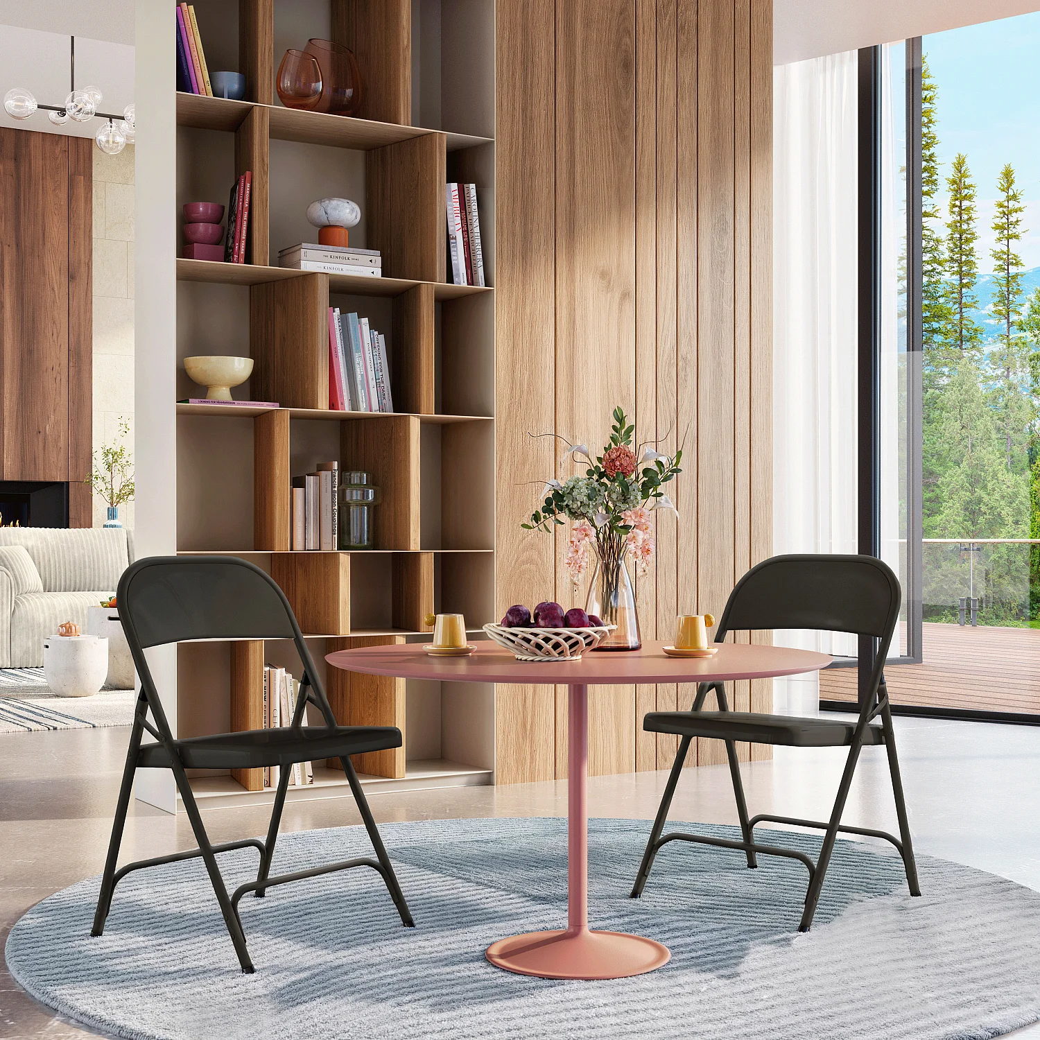 Lot de 2 chaises pliantes en acier laqué - Noir - 4