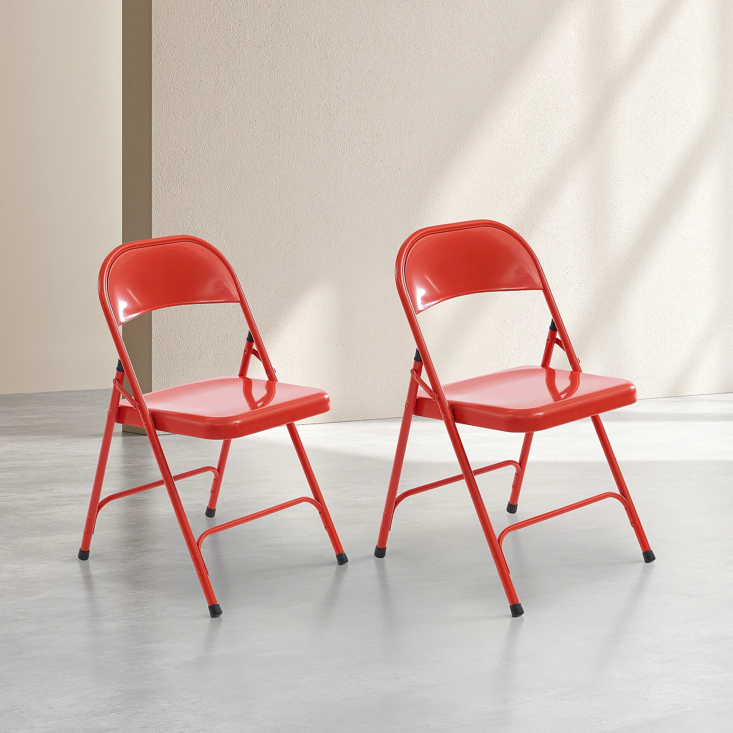 Lot de 2 chaises pliantes en acier laqué - Rouge coquelicot - 2