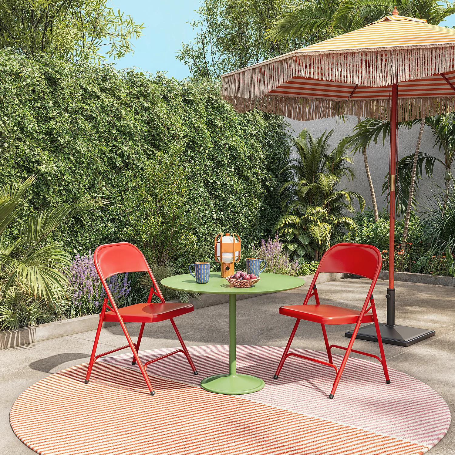 Lot de 2 chaises pliantes en acier laqué - Rouge coquelicot - 3