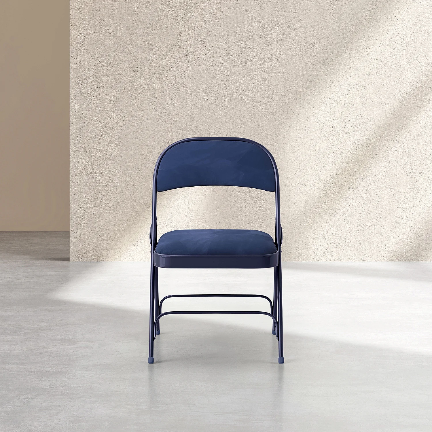 Lot de 2 chaises pliantes en acier laqué et tissu - Bleu nuit - 4