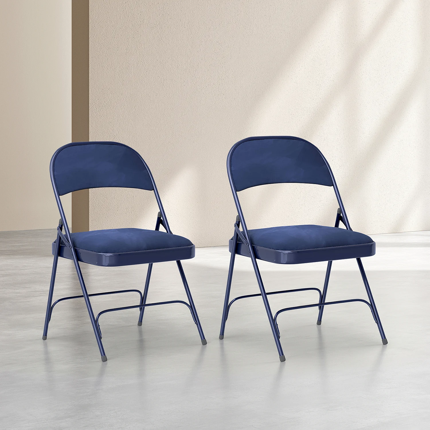 Lot de 2 chaises pliantes en acier laqué et tissu - Bleu nuit - 2