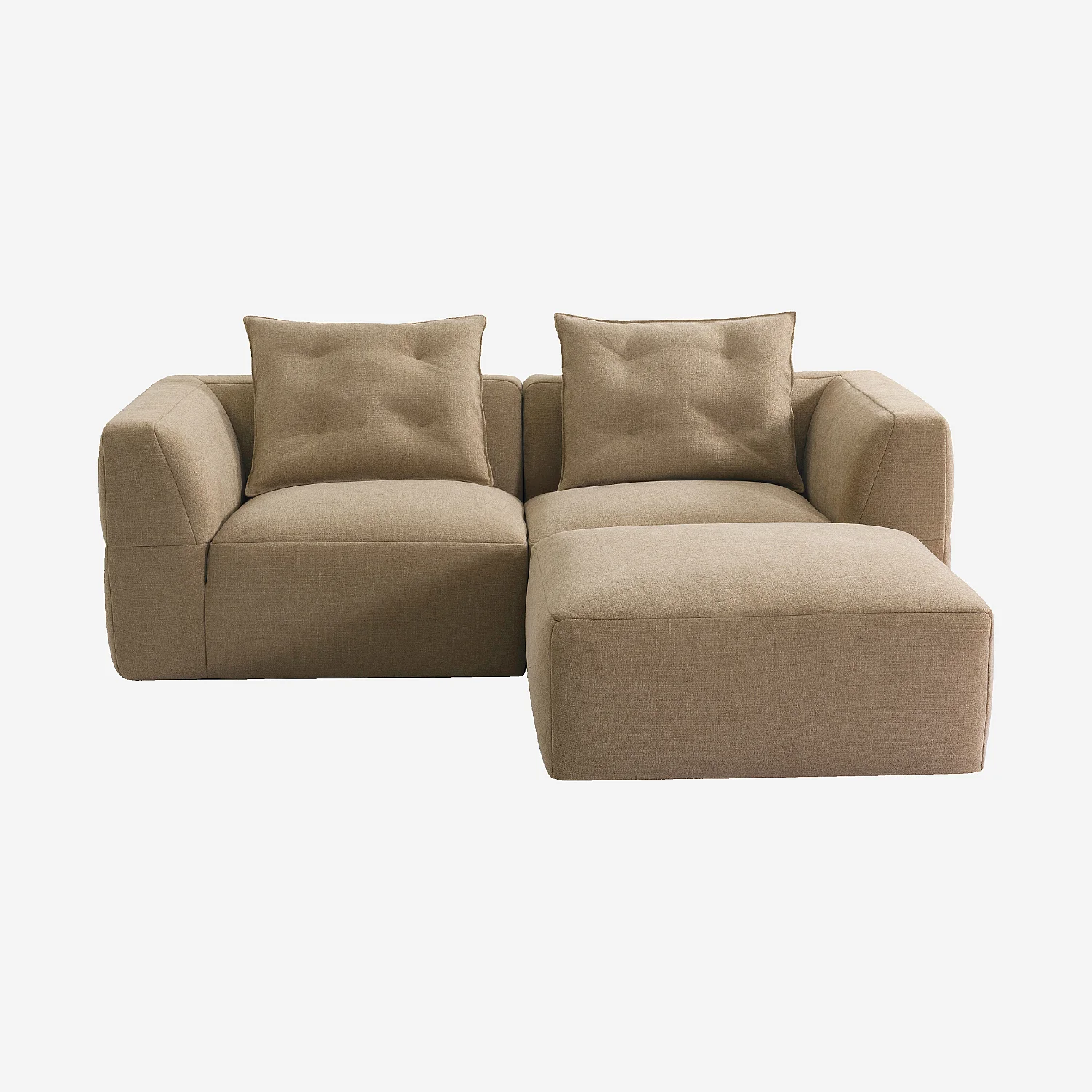 Canapé 3 places modulable avec repose-pieds en tissu garni de plumes - Taupe - 2