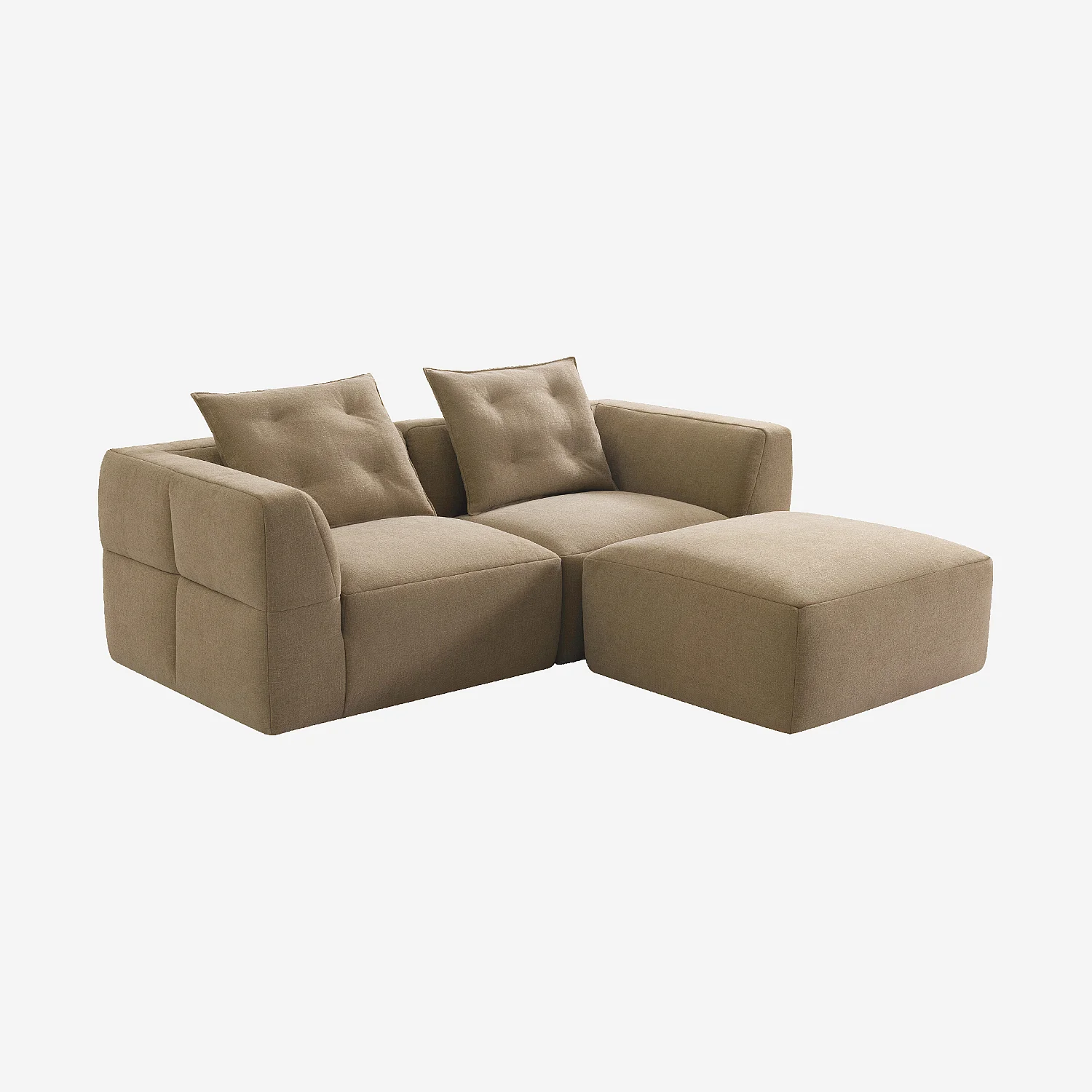 Canapé 3 places modulable avec repose-pieds en tissu garni de plumes - Taupe - 4