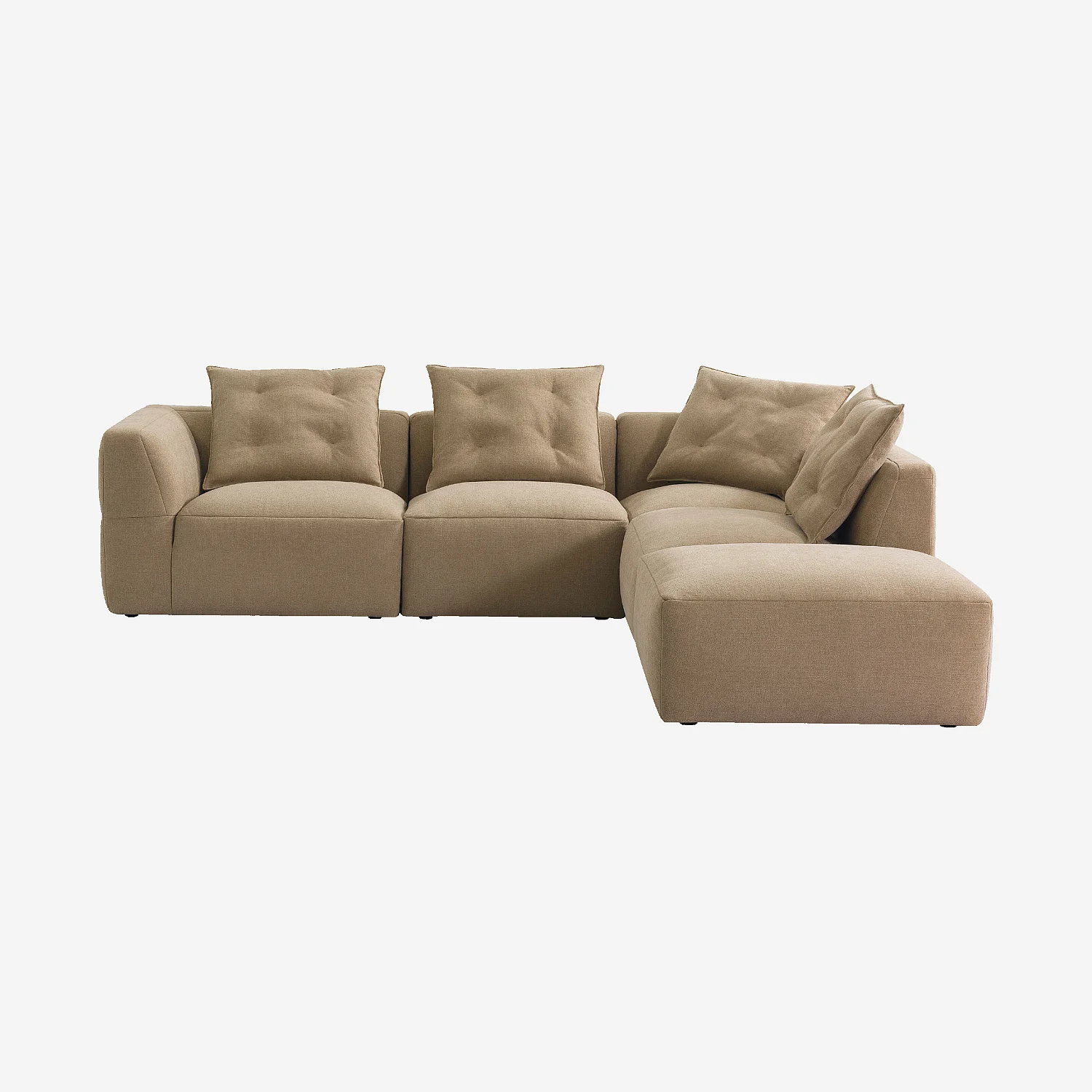 Grand canapé d'angle droit modulable en tissu garni de plumes - Taupe - 2