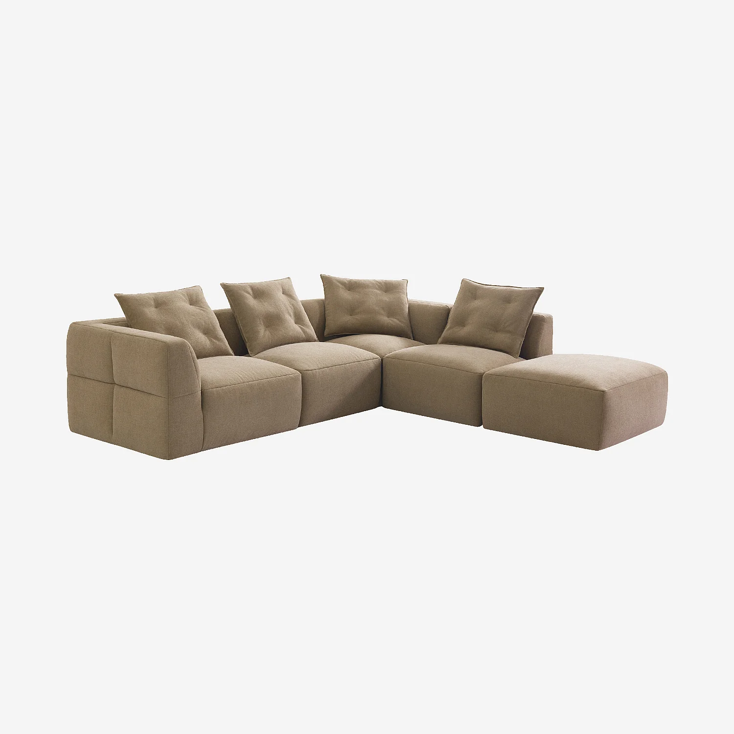 Grand canapé d'angle droit modulable en tissu garni de plumes - Taupe - 4