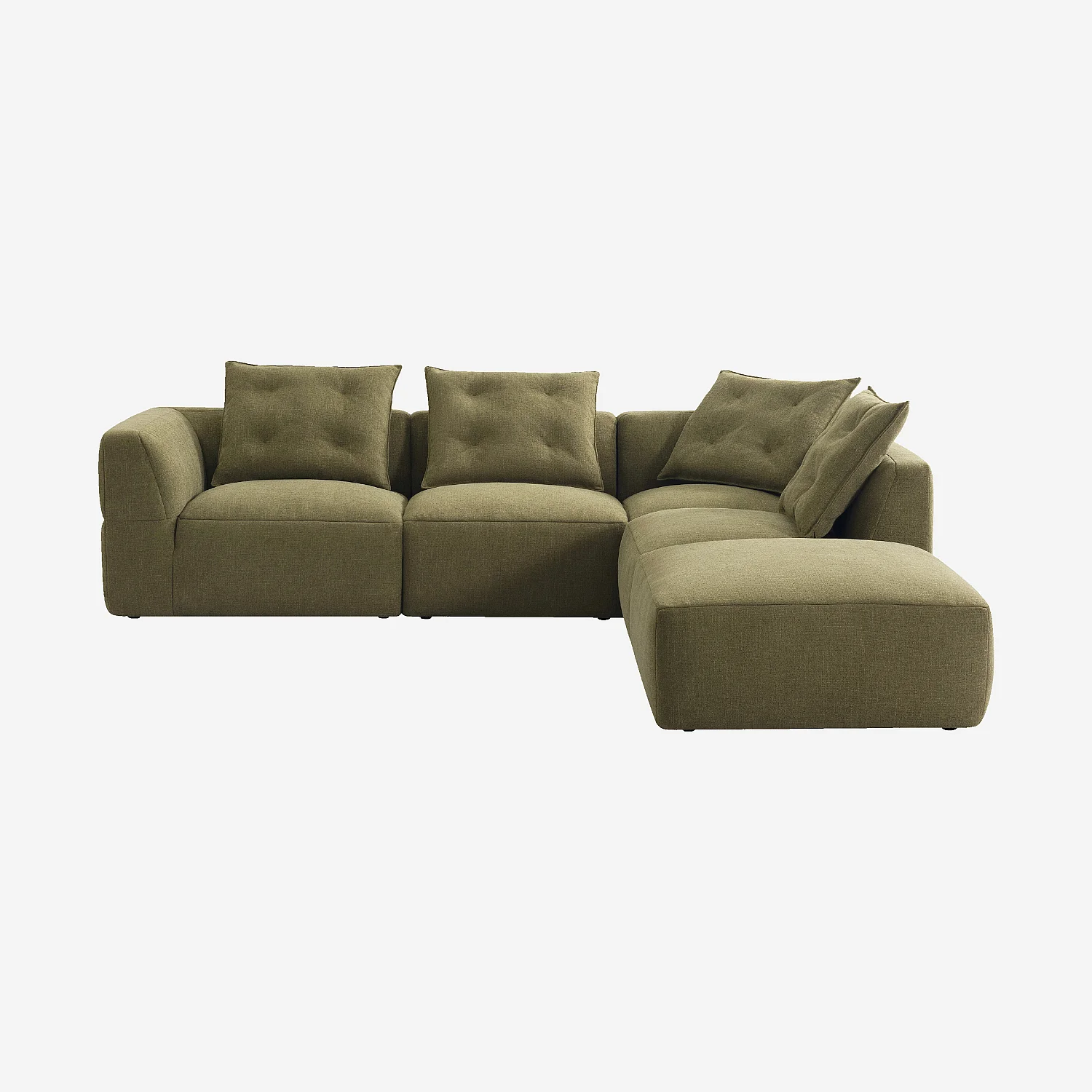 Grand canapé d'angle droit modulable en tissu garni de plumes - Vert kaki - 2