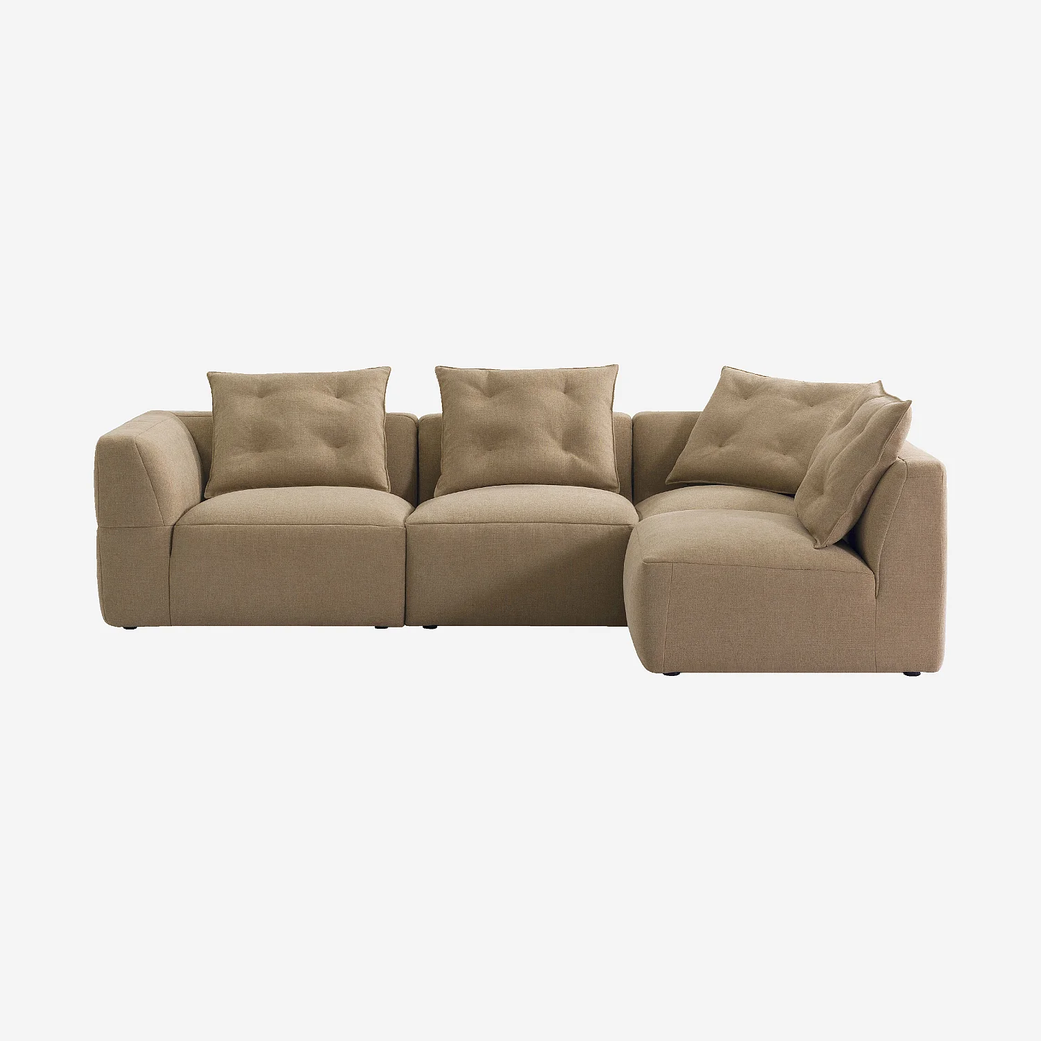 Canapé d'angle droit modulable en tissu garni de plumes - Taupe - 2