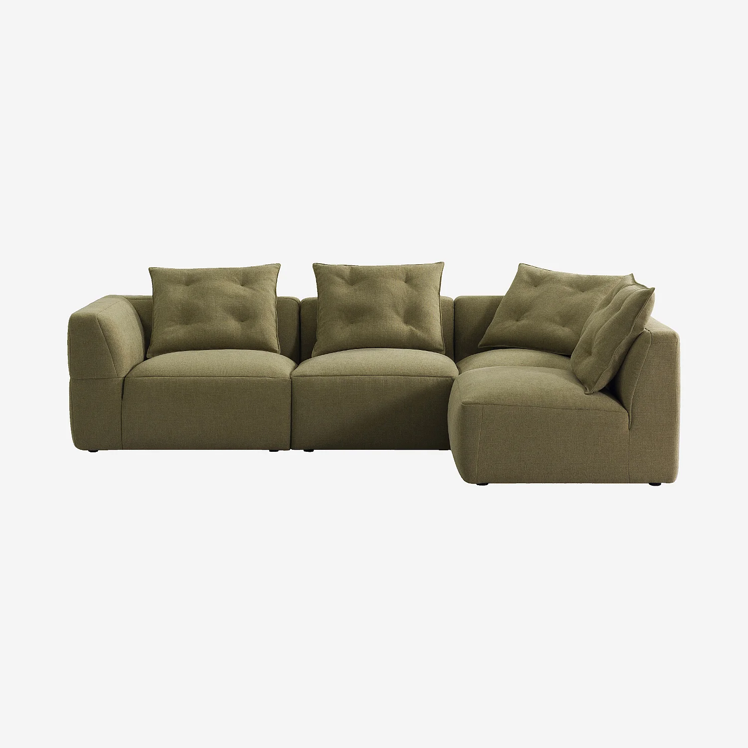 Canapé d'angle droit modulable en tissu garni de plumes - Vert kaki - 2