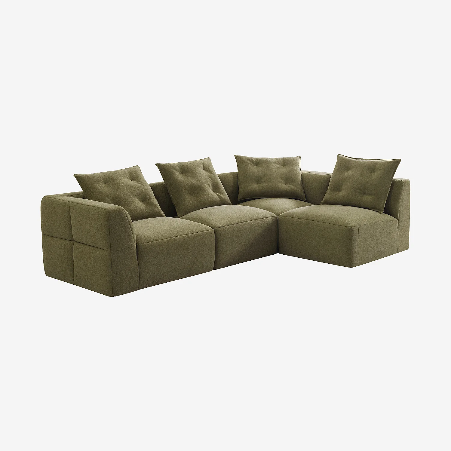 Canapé d'angle droit modulable en tissu garni de plumes - Vert kaki - 4