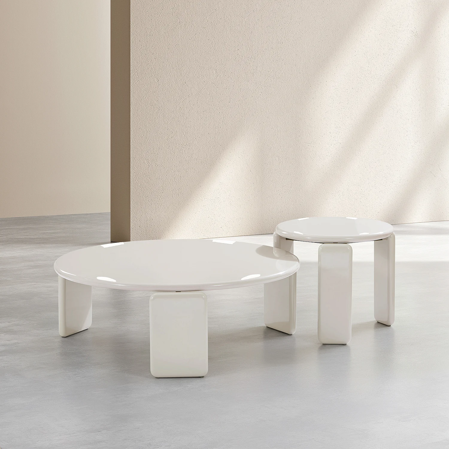 Set med runda lackerade soffbord – Beige - 2