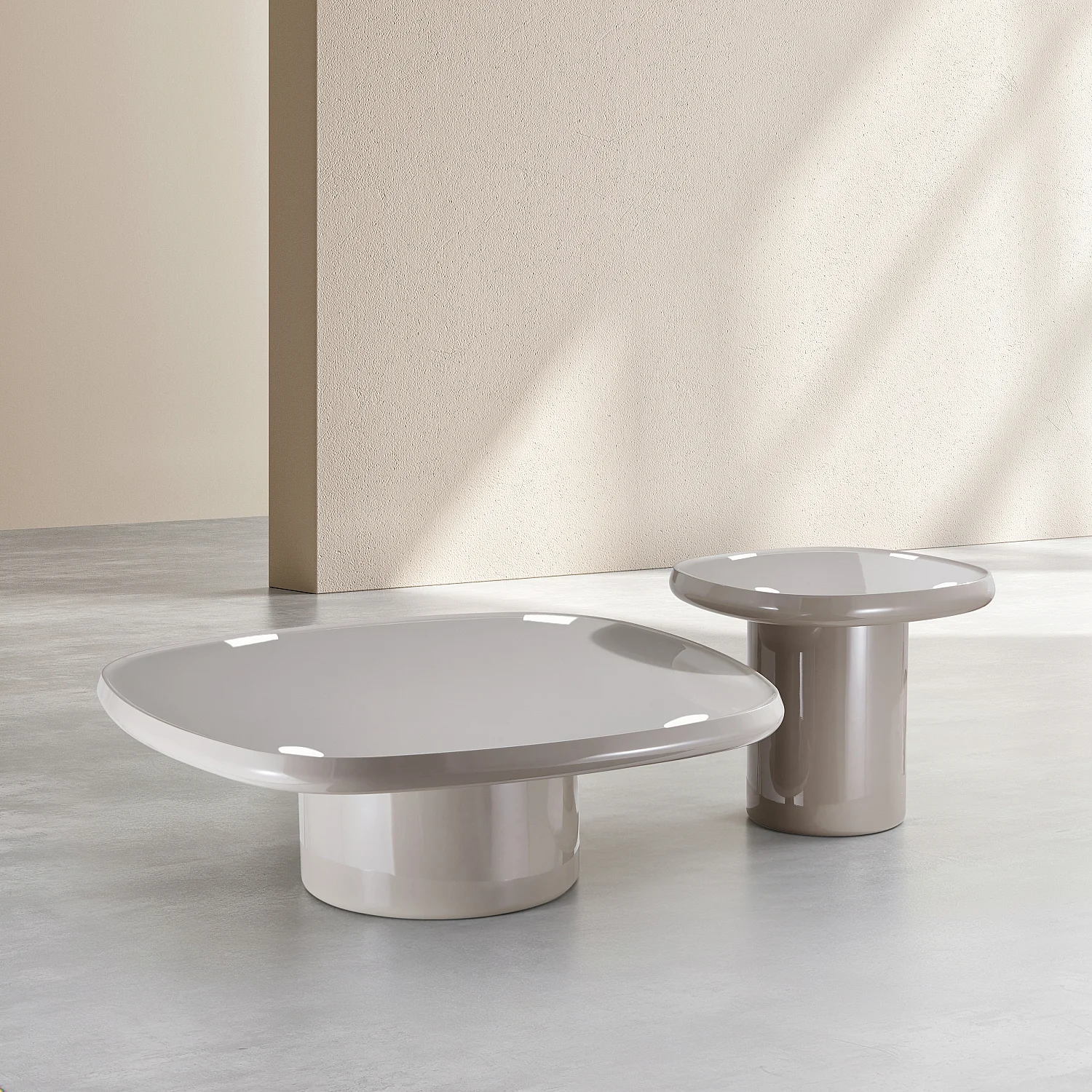 Set med fyrkantiga lackerade soffbord – Taupe - 2