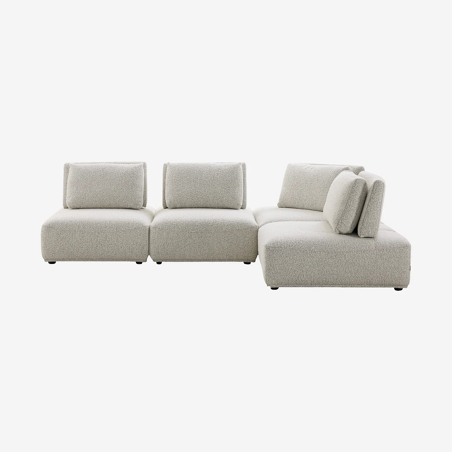 Canapé d'angle modulable en tissu bouclette avec dossier avance-recule - Gris perle - 3