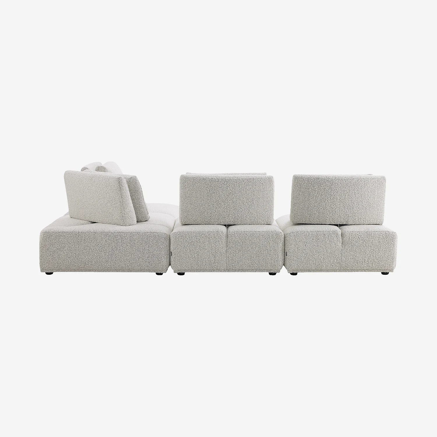 Canapé d'angle modulable en tissu bouclette avec dossier avance-recule - Gris perle - 4
