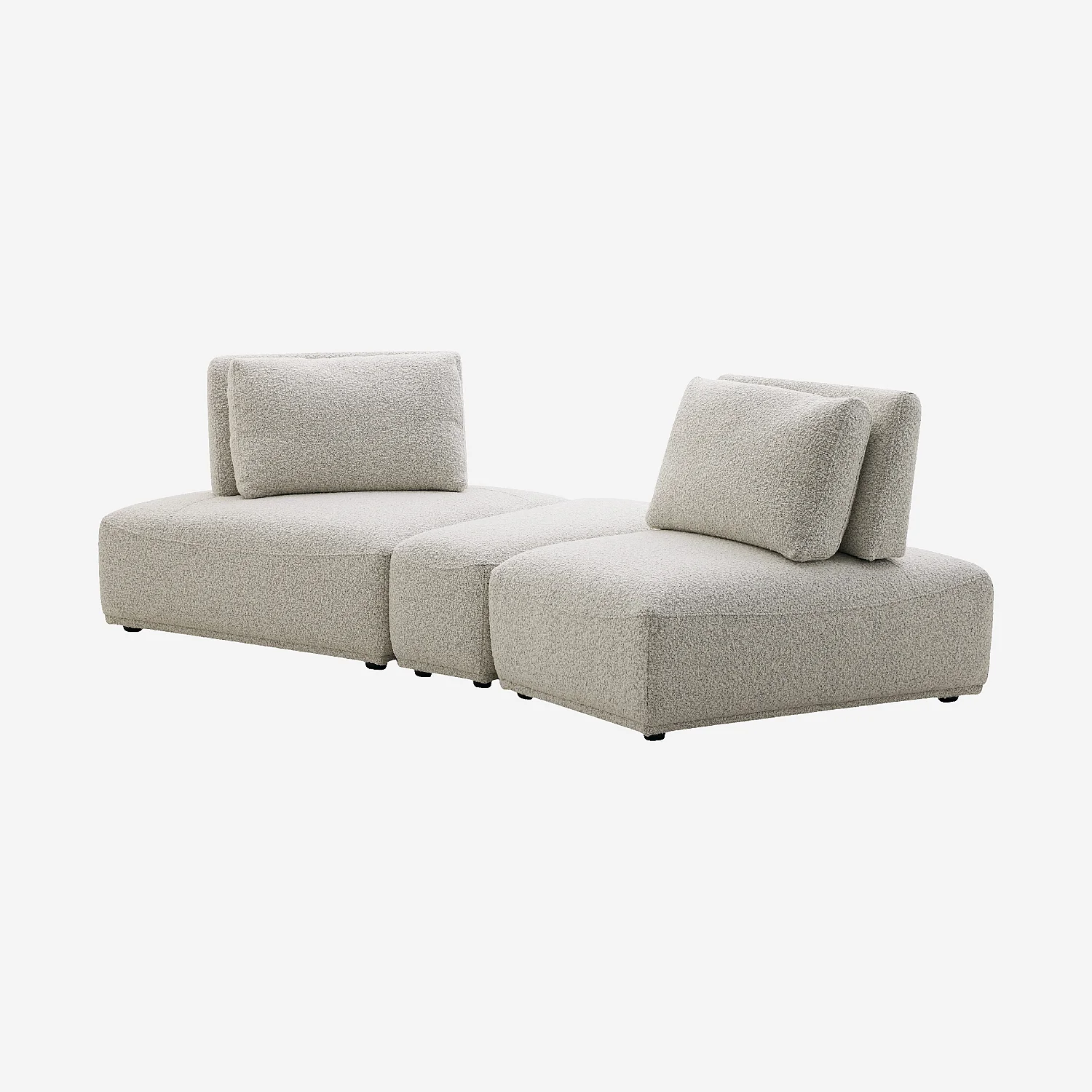 Canapé 2 places modulable incurvé en tissu bouclette avec dossier avance-recule – Gris perle - 3