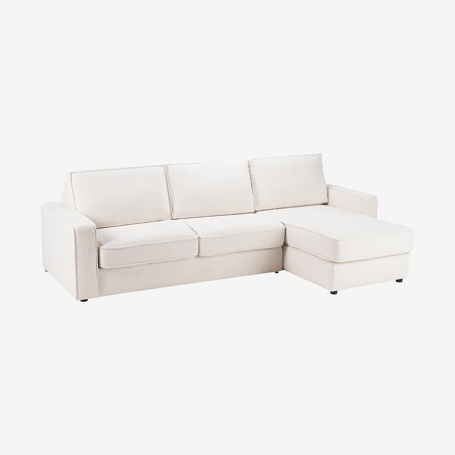 Canapé convertible d'angle réversible - Couchage 140 cm - Matelas 13 cm - Tissu bouclette Tolfa - Crème - 7