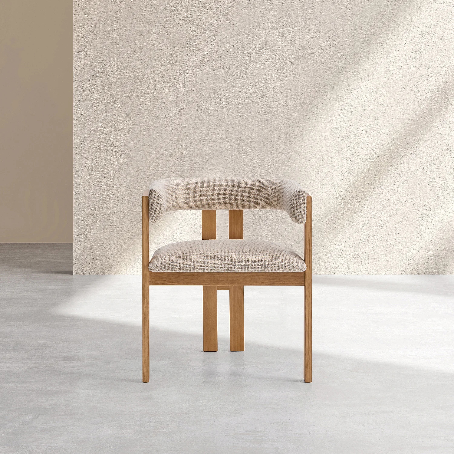Lot de 2 chaises en tissu texturé et chêne massif avec accoudoirs - Crème mélangé - 5