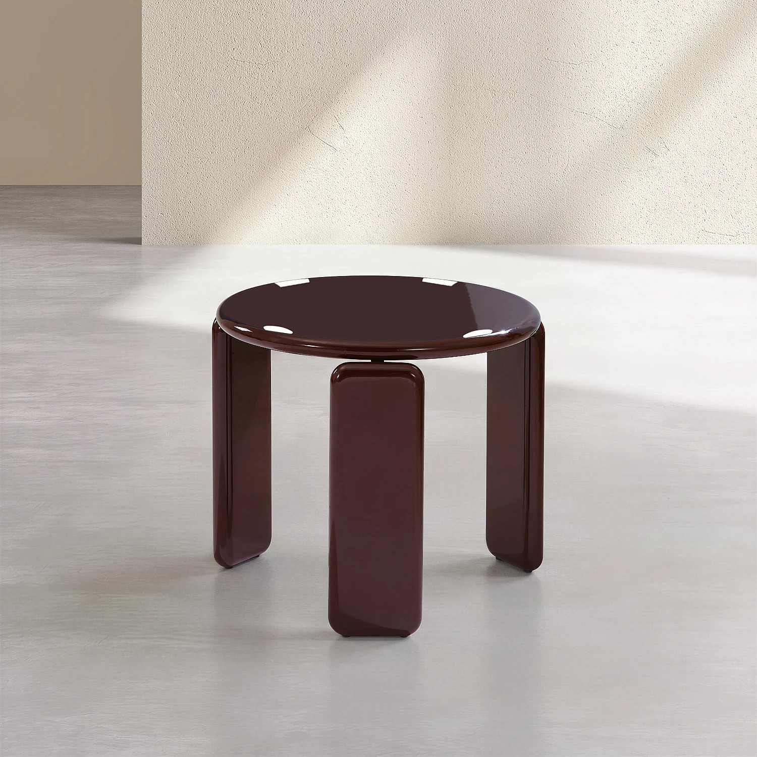 Ensemble de tables rondes laquage haute brillance - Beige et bordeaux - 4