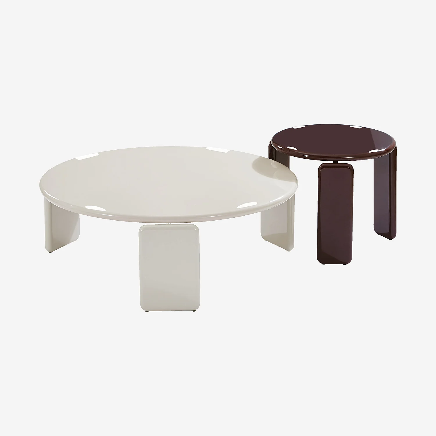 Ensemble de tables rondes laquage haute brillance - Beige et bordeaux - 2