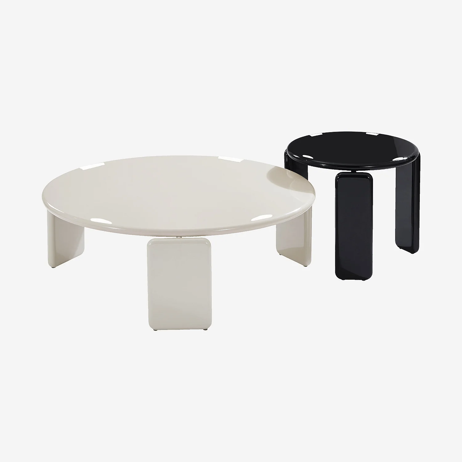 Ensemble de tables rondes laquage haute brillance - Beige et noir - 2