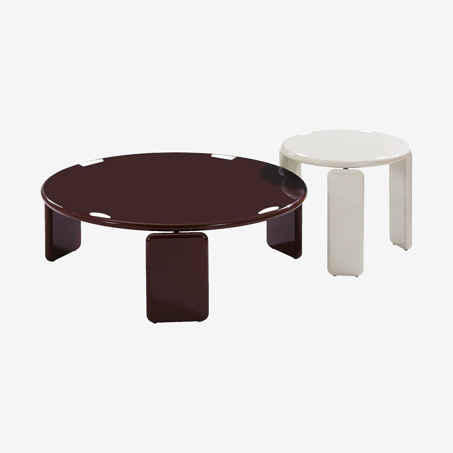Ensemble de tables rondes laquage haute brillance - Bordeaux et beige - 2