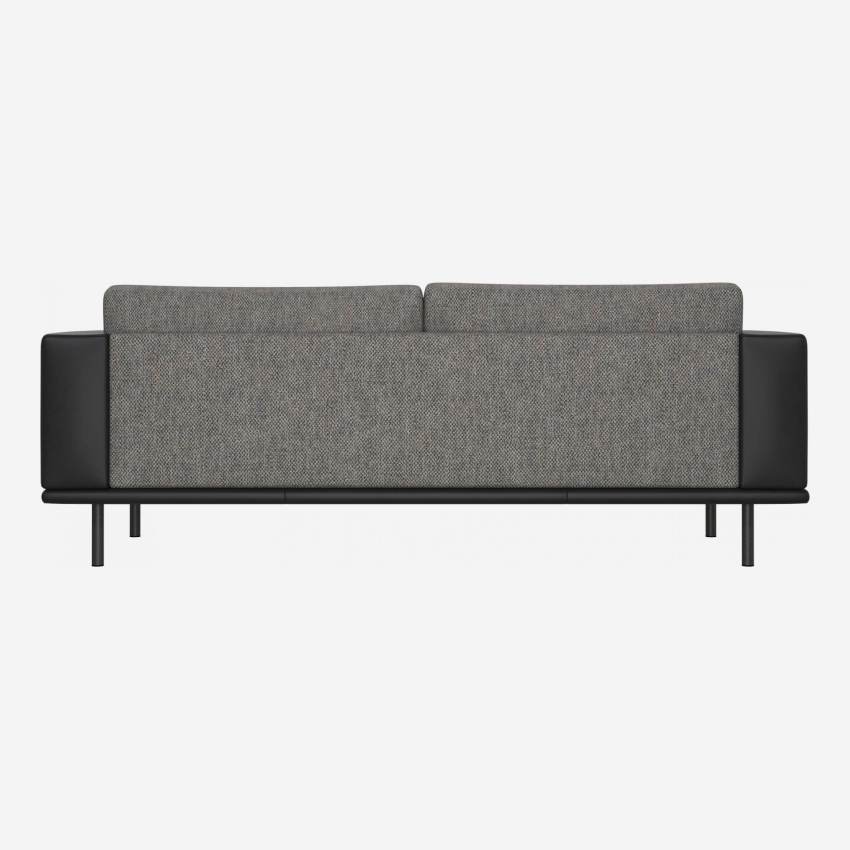 3 seater sofa in Bellagio fabric, night black with base and armrests in black leather