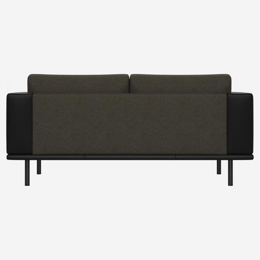2 seater sofa in Lecce fabric, slade grey with base and armrests in black leather