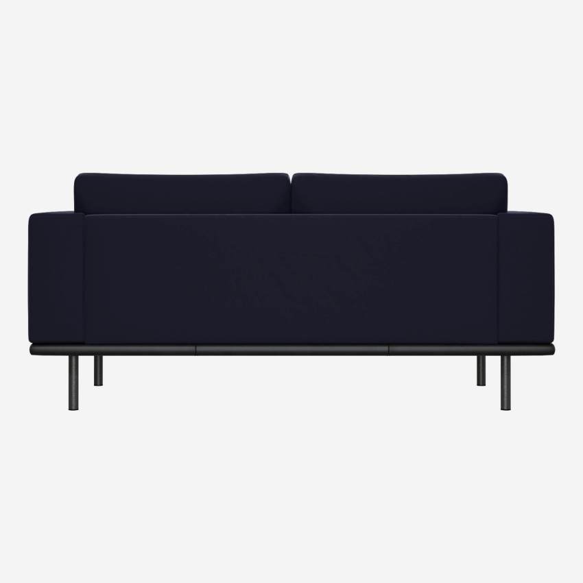 2-Sitzer Sofa aus Samt mit Basis aus schwarzem Leder - Marineblau