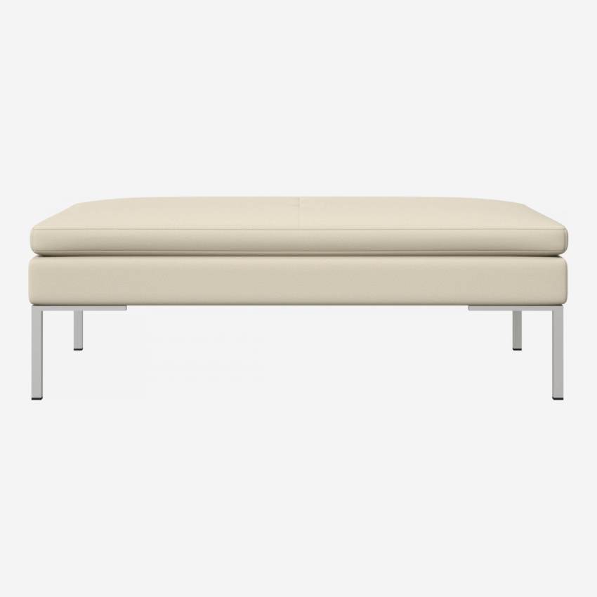 Footstool in Savoy semi-aniline leather, off white