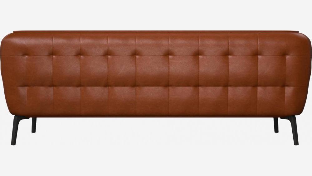 Vintage leather 3-seater sofa - Cognac - Dark legs
