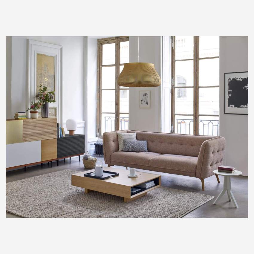 3-Sitzer-Sofa aus Lecce-Stoff - Grau - Eichenfüße