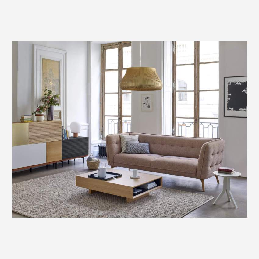 Lecce fabric 3-seater sofa - Grey - Oak legs