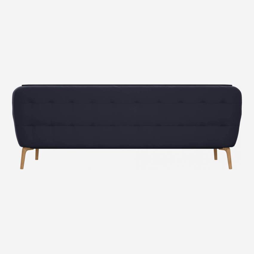 Velvet 3-seater sofa - Navy blue - Oak legs