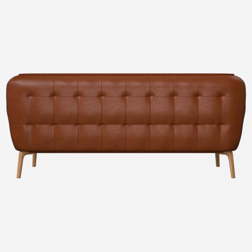 Vintage leather 2-seater sofa - Cognac - Oak legs