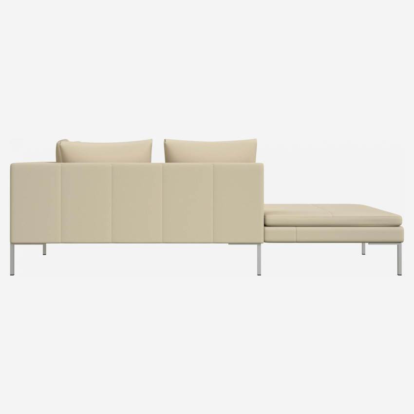 Left chaise longue in Savoy semi-aniline leather, off white