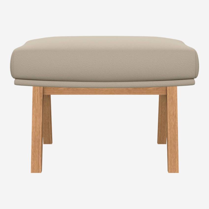 Footstool in Savoy semi-aniline leather, off white with oak legs
