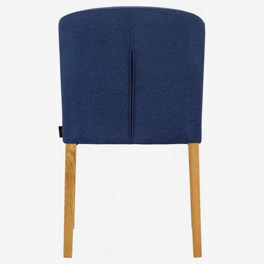 Chaise en tissu matelassé - Bleu - Pieds chêne