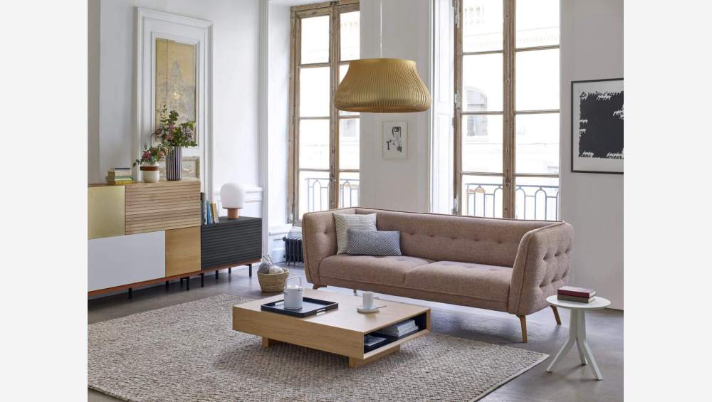 3-Sitzer-Sofa aus Bellagio-Stoff - Graublau - Eichenfüße