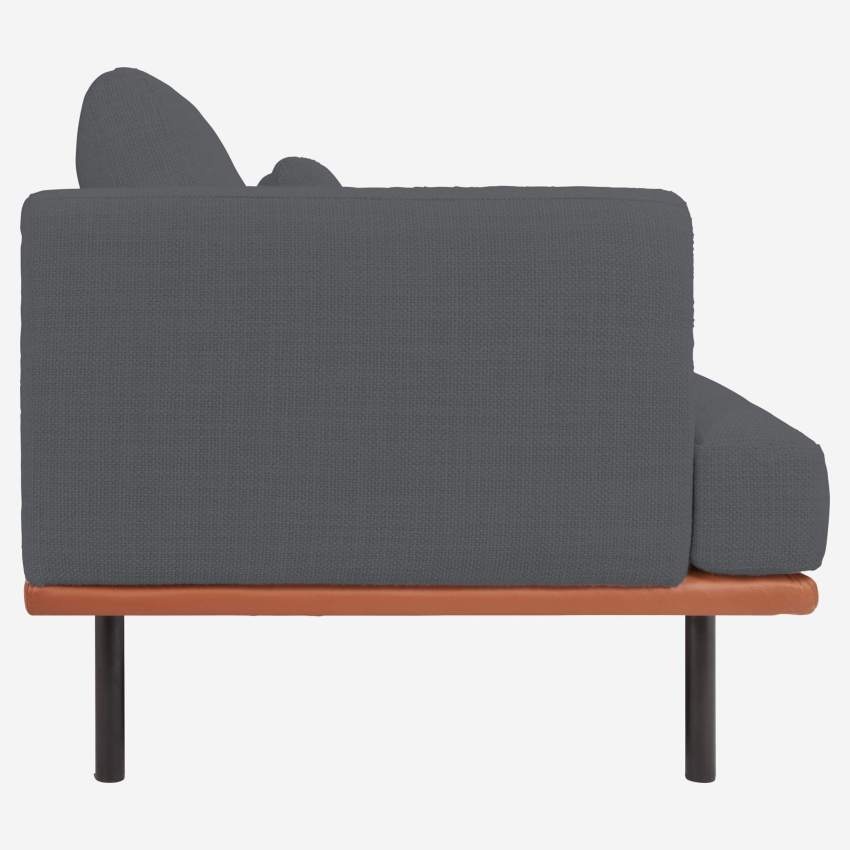 2-Sitzer Sofa aus Fasoli-Stoff mit Basis aus braunem Leder - Anthrazitgrau