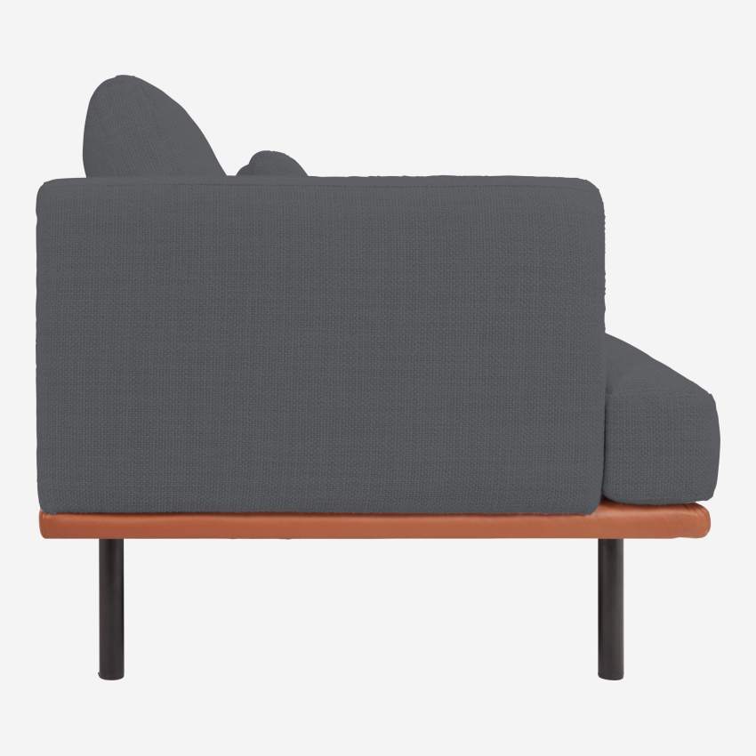 2-Sitzer Sofa aus Fasoli-Stoff mit Basis aus braunem Leder - Anthrazitgrau