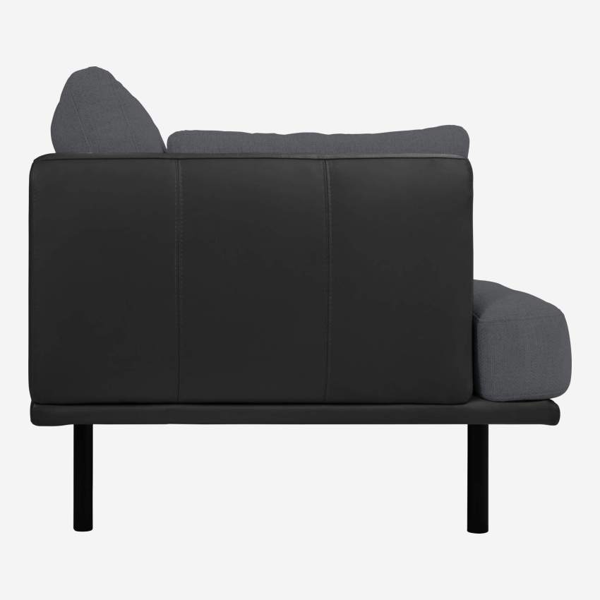 3-Sitzer Sofa aus Fasoli-Stoff mit Armlehnen aus schwarzem Leder - Anthrazitgrau