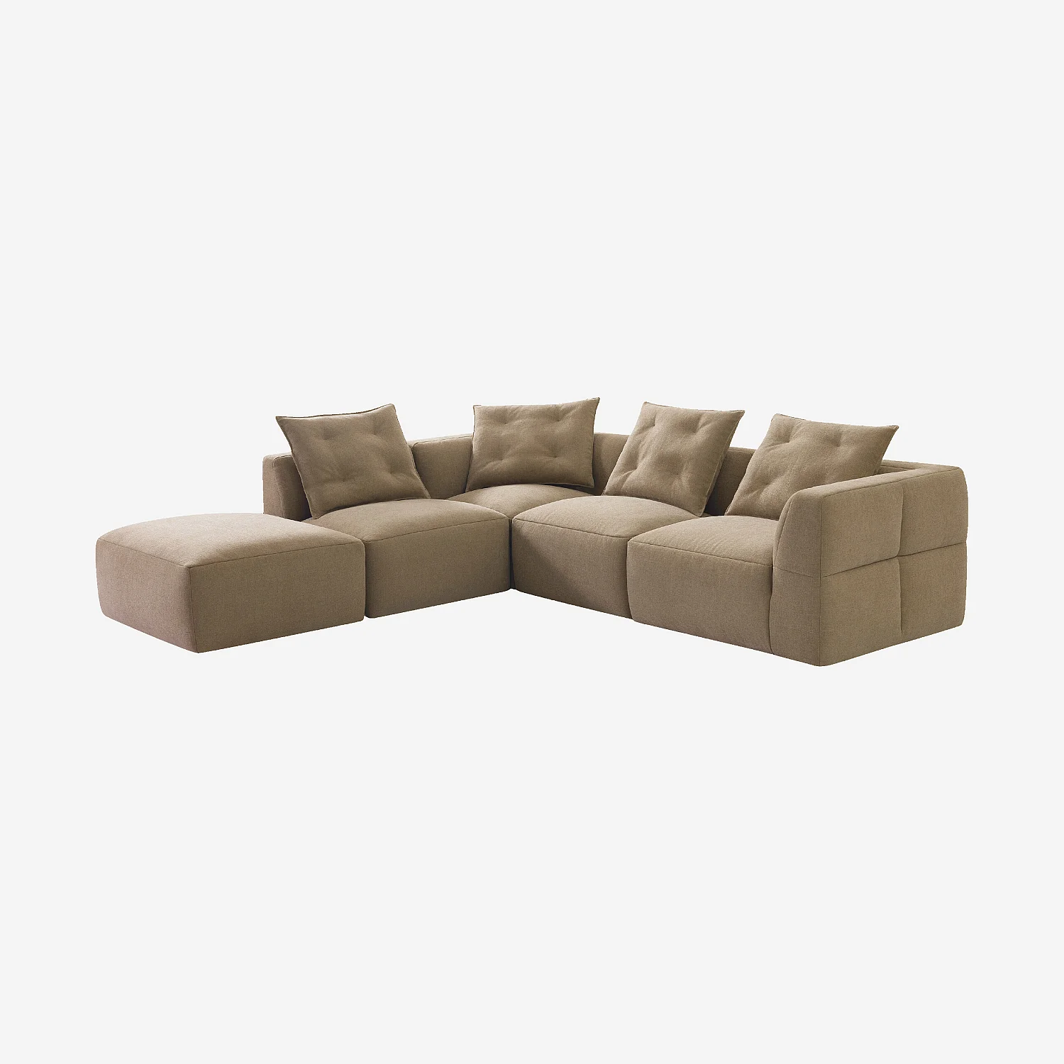 Grand canapé d'angle gauche modulable en tissu garni de plumes - Taupe - 5