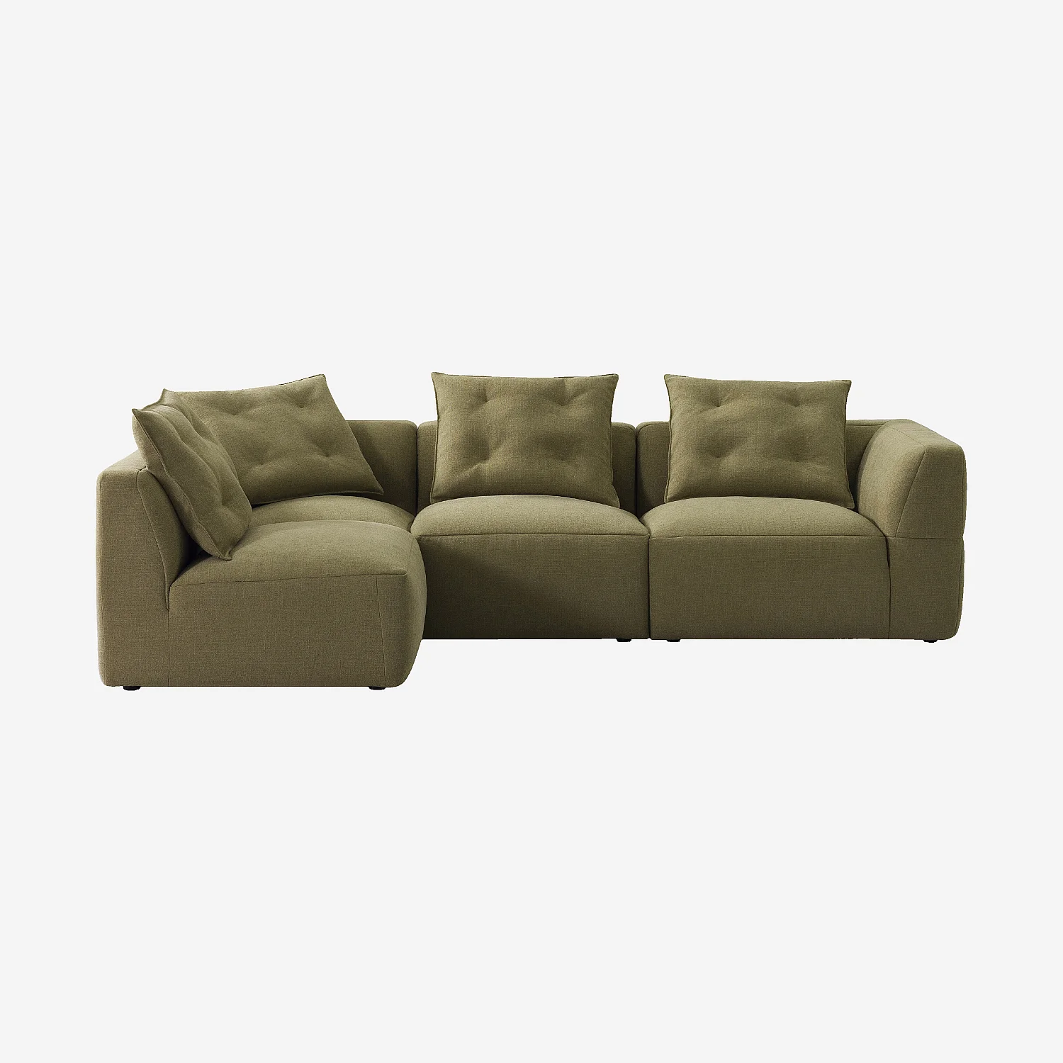 Canapé d'angle gauche modulable en tissu garni de plumes - Vert kaki - 2