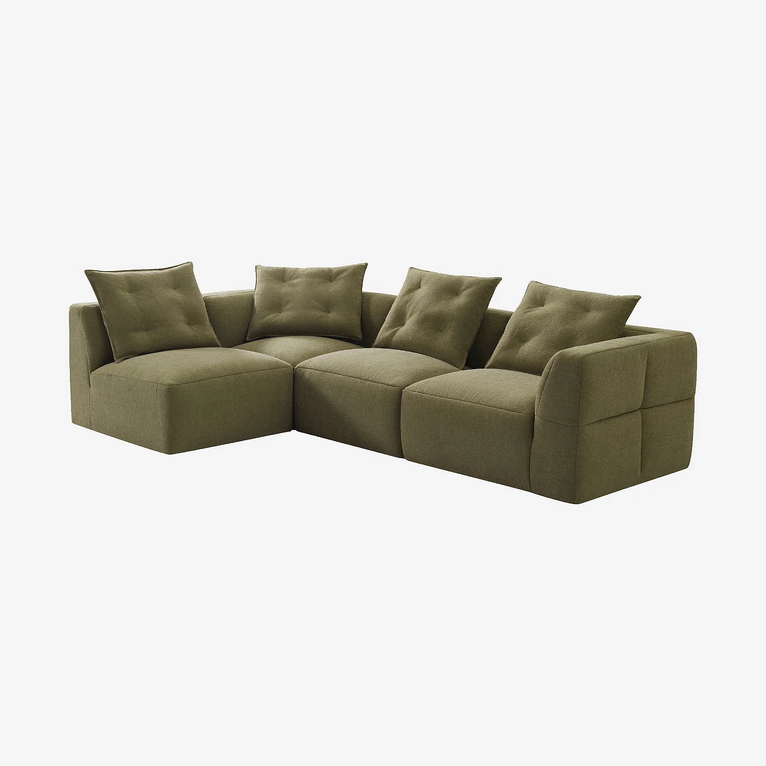 Canapé d'angle gauche modulable en tissu garni de plumes - Vert kaki - 4