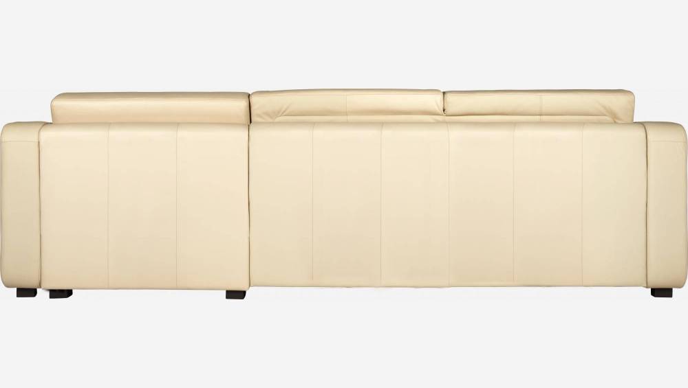 Canapé d'angle 2 places convertible en cuir avec sommier à lattes - Crème
