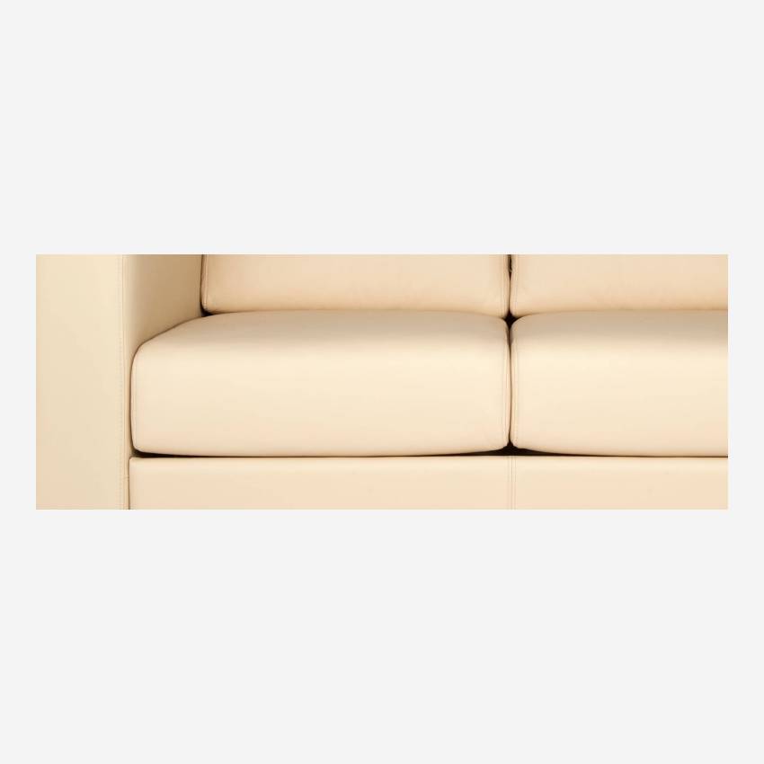 Sofá cama compacto de piel + somier de láminas - Crema