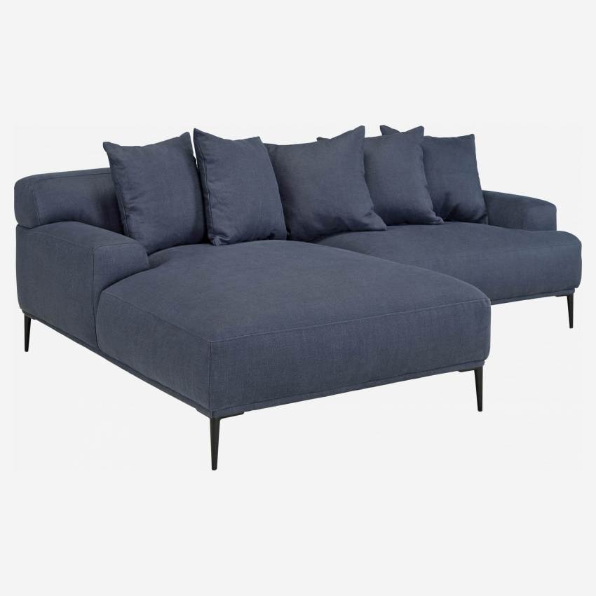 Canapé 2 places en lin avec angle gauche - Bleu