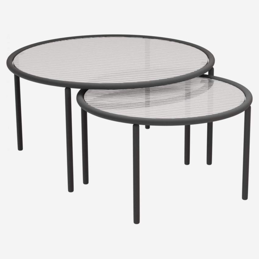 Table basse en acier et verre ondulé - 60 x 38 cm