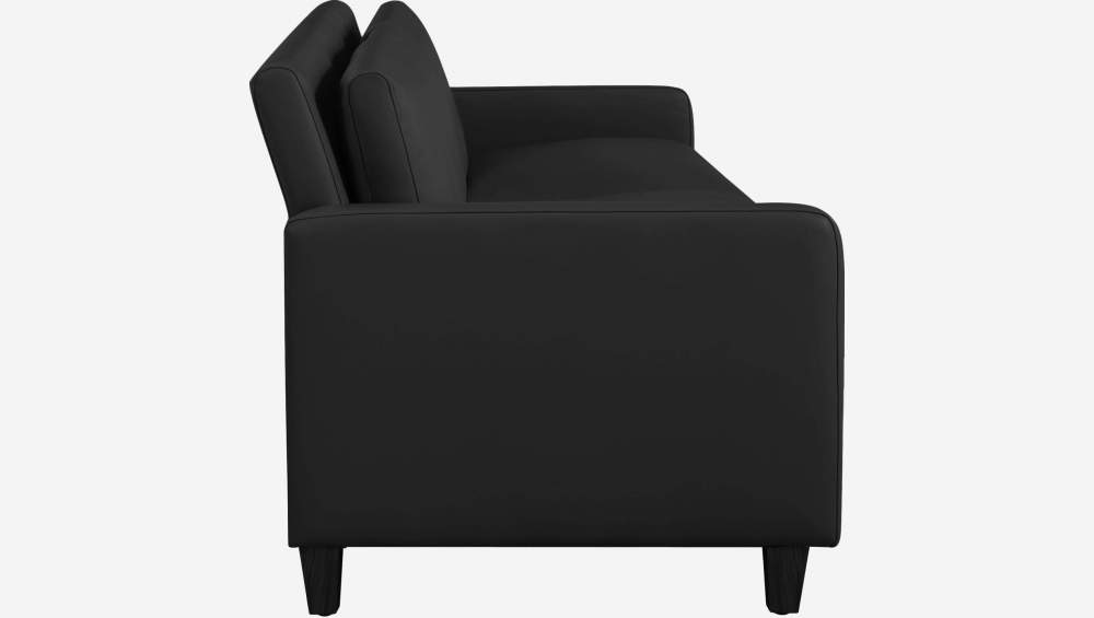 Canapé compact en cuir - Noir - Pieds noirs