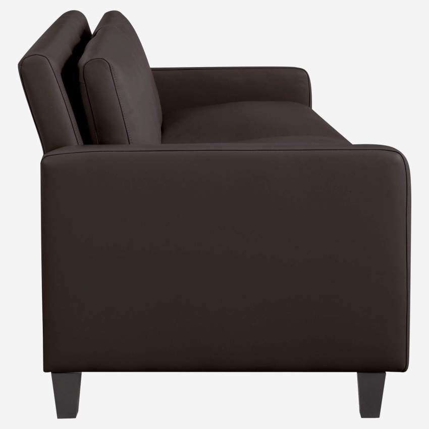 3-Sitzer-Sofa aus Leder - Dunkelbraun - Schwarze Füße