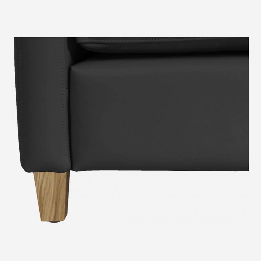 Canapé compact en cuir - Noir - Pieds chêne